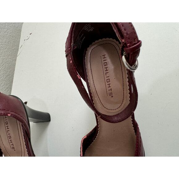 Vintage Women's Retro Highlights Maroon Leather Heel Sandal Size 6 - Picture 7 of 12